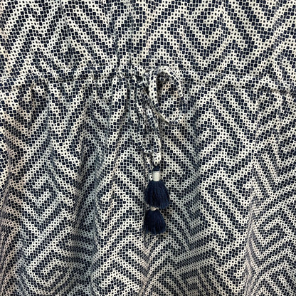 Tommy Bahama Blue and White Greek Cay Blouse Cinch Waist Tassel Size XL