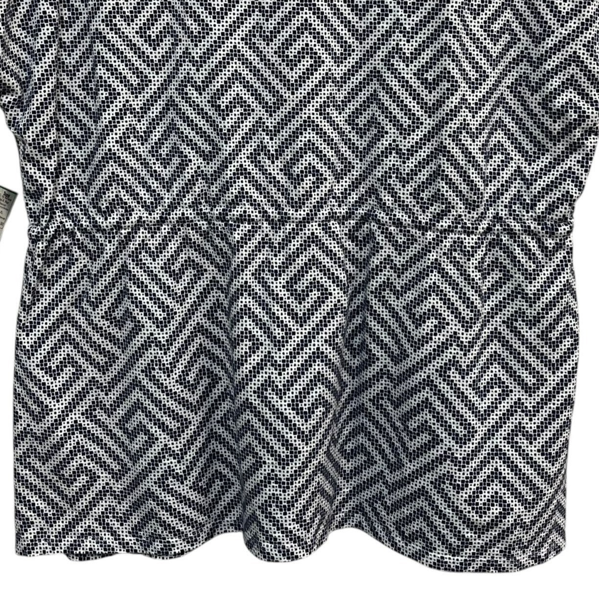 Tommy Bahama Blue and White Greek Cay Blouse Cinch Waist Tassel Size XL