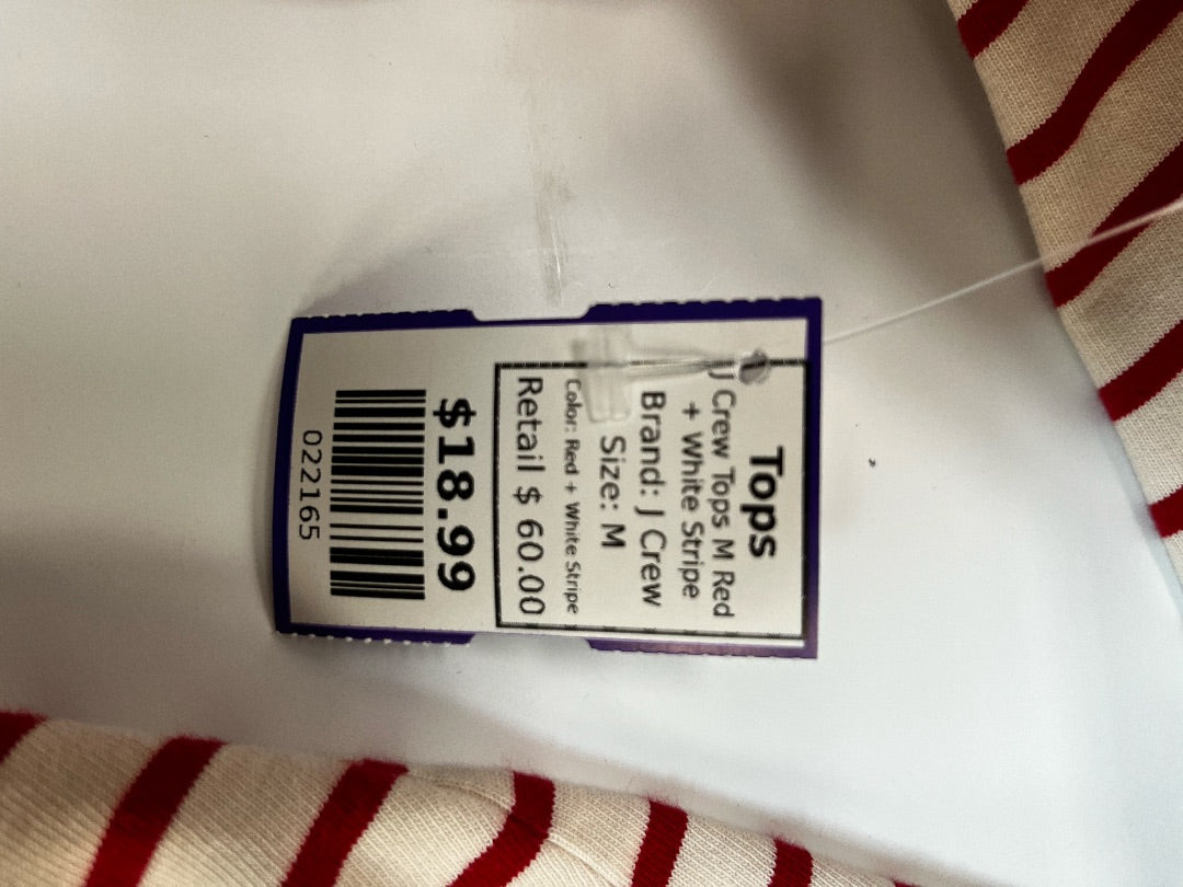 J Crew Red and White Striped Top with Crew Neck Size Medium