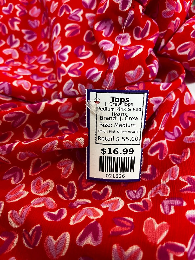 J. Crew Ruffle Crinkle Chiffon Top in Fête Floral Blouse Red Pink Size Medium