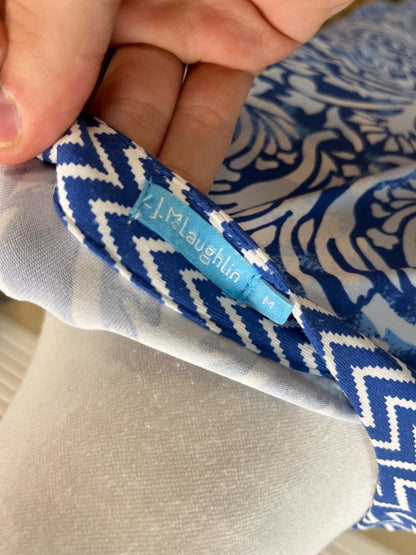 J .McLaughlin Lola Knit Split V-Neck 3/4 Sleeve Blue & White Dress Size Medium