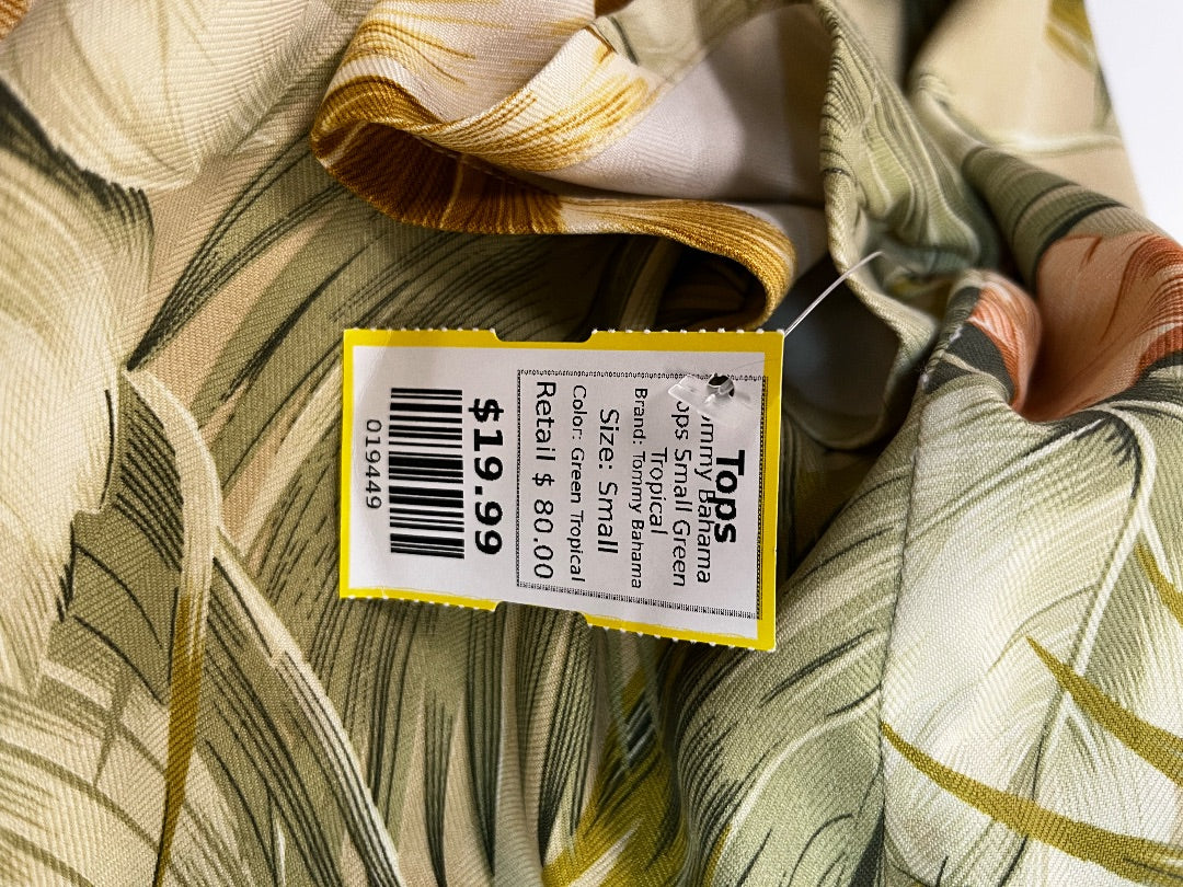 Tommy Bahama 100% Silk Hawaiian Green Tropical Tops Size Small