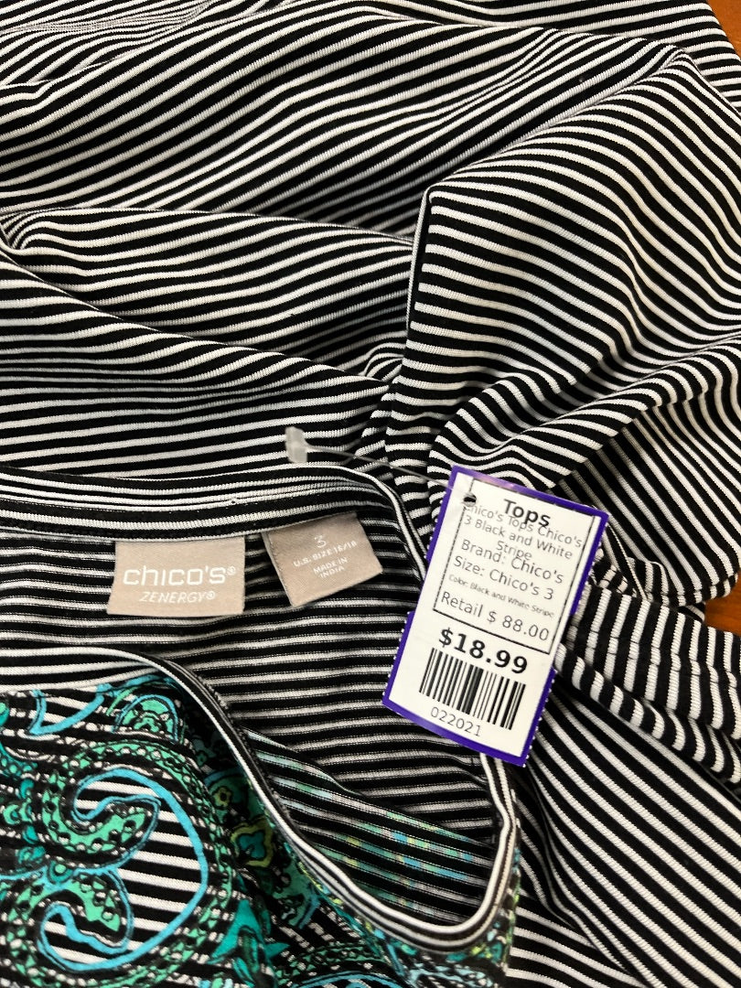 Chico's Tops Chico's 3 Black and White Stripe