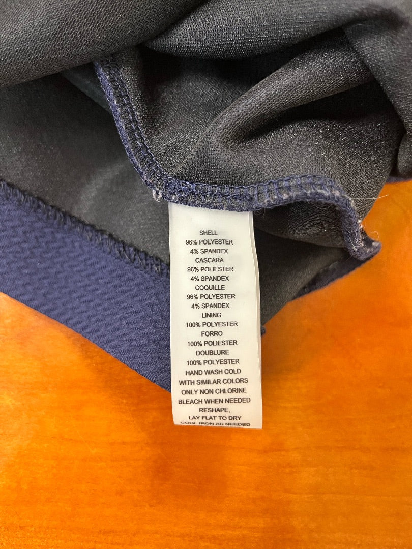 Vince Camuto Navy Blue and White Embroidered V-Neck Shift Dress Size 14