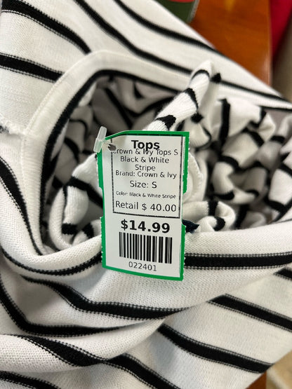 Crown & Ivy White and Black Striped Ruffle Sleeve Top Size Small