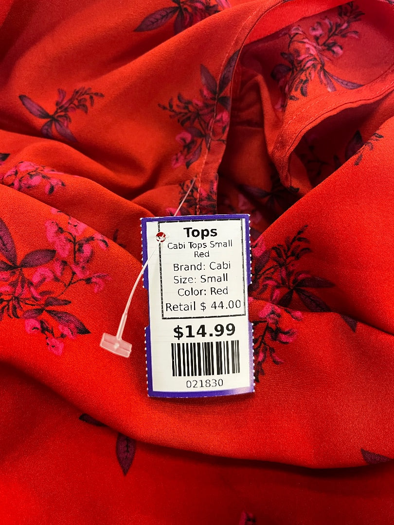 CAbi #5222 Red Floral Sprig Blouse – Size Small