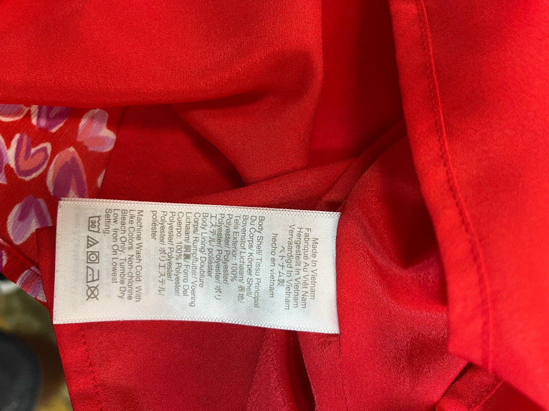 J. Crew Ruffle Crinkle Chiffon Top in Fête Floral Blouse Red Pink Size Medium