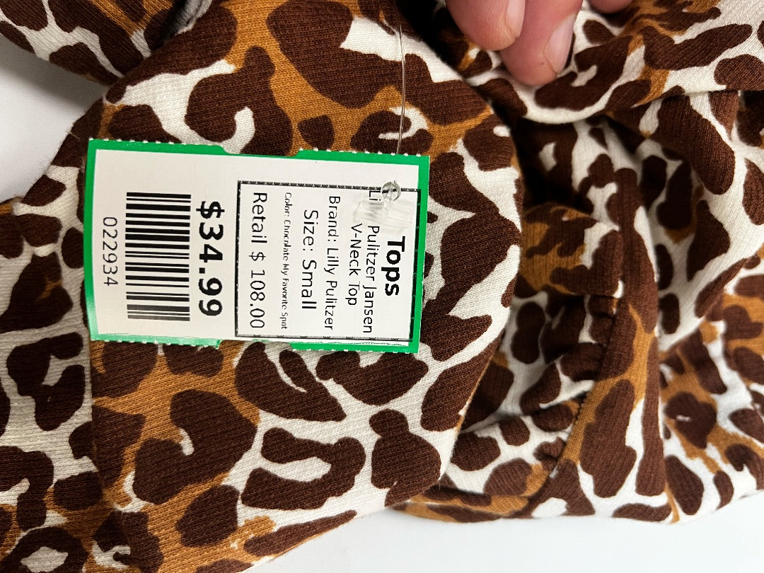 Lilly Pulitzer Jansen V-Neck Sweatshirt – “Chocolate My Favorite Spot” – Size Small