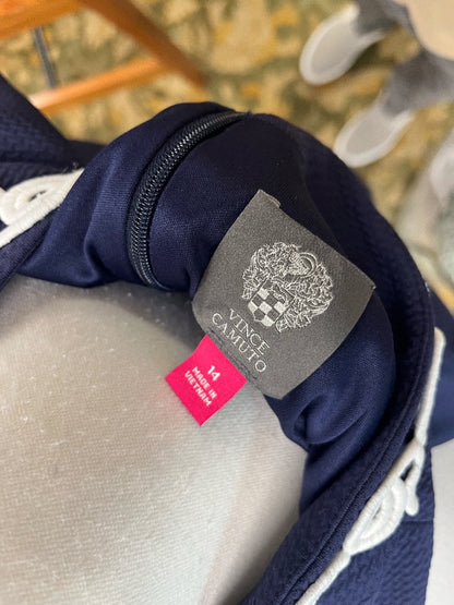 Vince Camuto Navy Blue and White Embroidered V-Neck Shift Dress Size 14