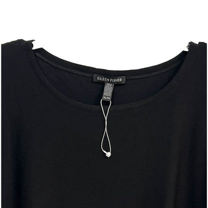 Eileen Fisher Viscose Nylon Crepe Round Neck Front Pocket Dress Black Size XL