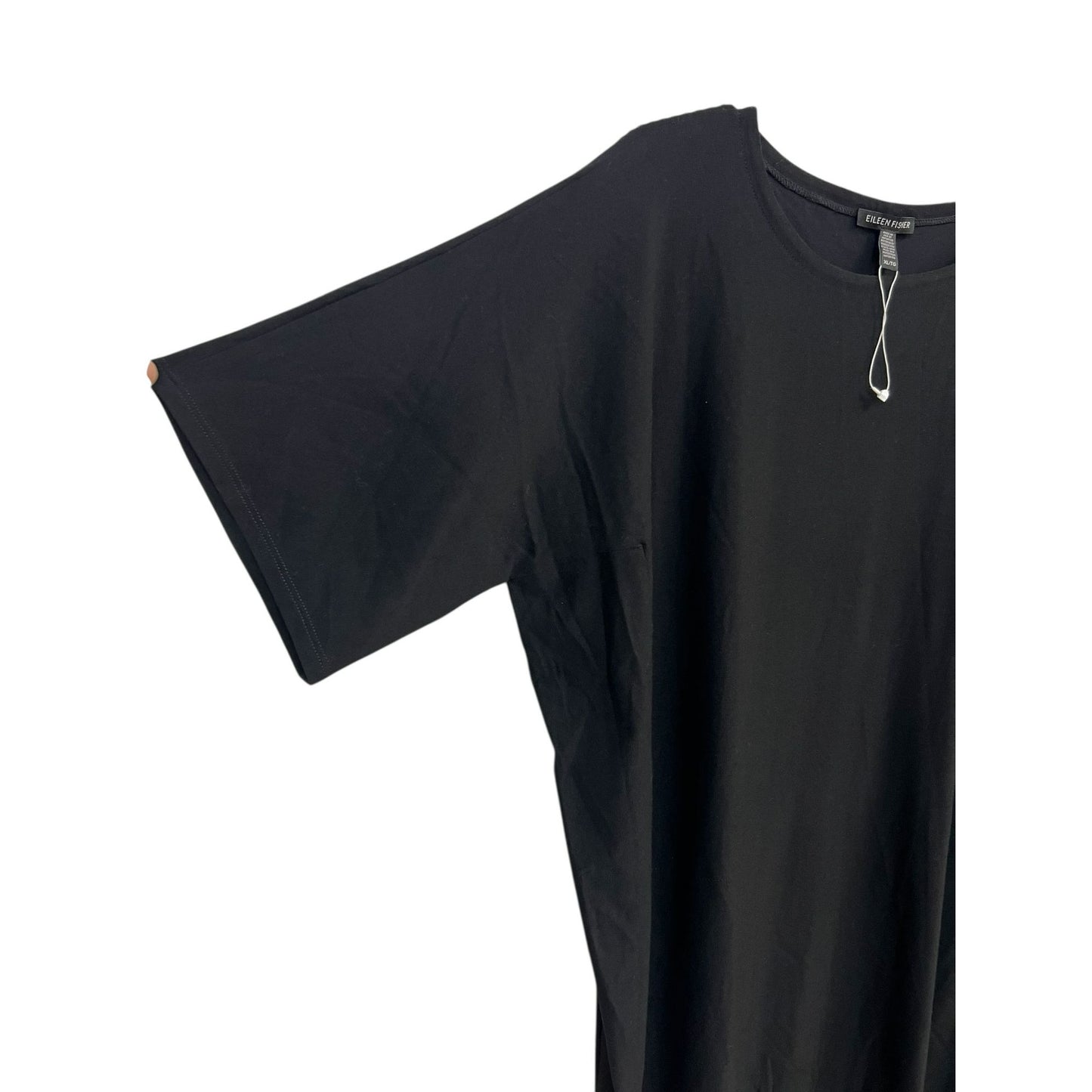 Eileen Fisher Viscose Nylon Crepe Round Neck Front Pocket Dress Black Size XL