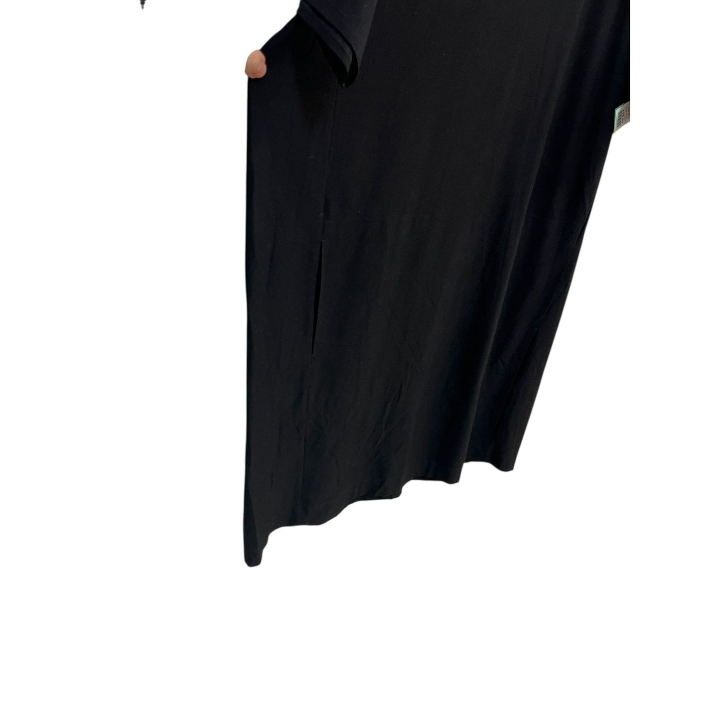Eileen Fisher Viscose Nylon Crepe Round Neck Front Pocket Dress Black Size XL