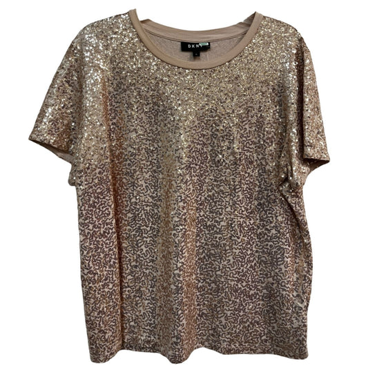 DKNY Rose Gold Sequin Sparkly Partywear Short Sleeve Top Size XL