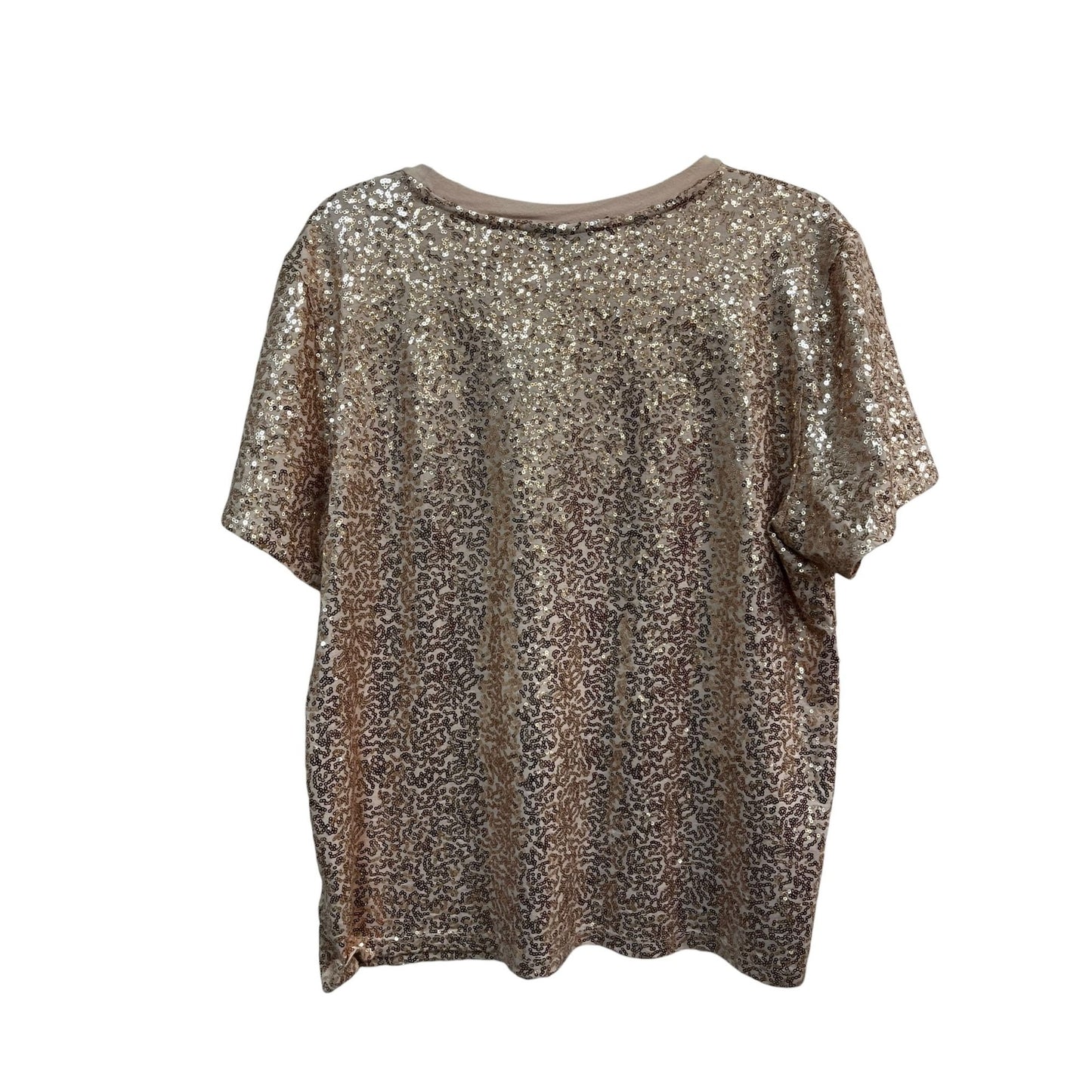 DKNY Rose Gold Sequin Sparkly Partywear Short Sleeve Top Size XL
