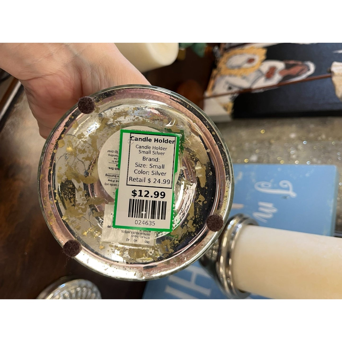 Silver Mercury Glass Candle Holder With Cream Pillar Candle