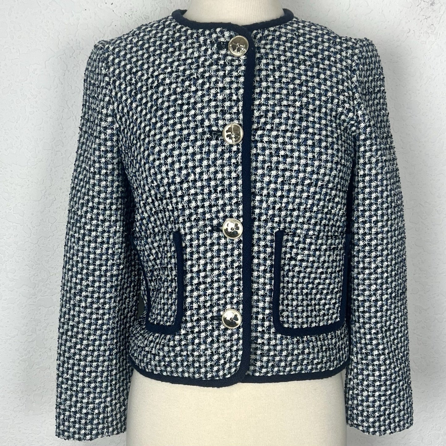 Kate Spade Nautical Tweed Blazer Jacket Blue And White Cotton Women’s Size 2