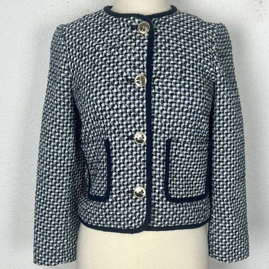 Kate Spade Nautical Tweed Blazer Jacket Blue And White Cotton Women’s Size 2