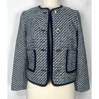 Kate Spade Nautical Tweed Blazer Jacket Blue And White Cotton Women’s Size 2
