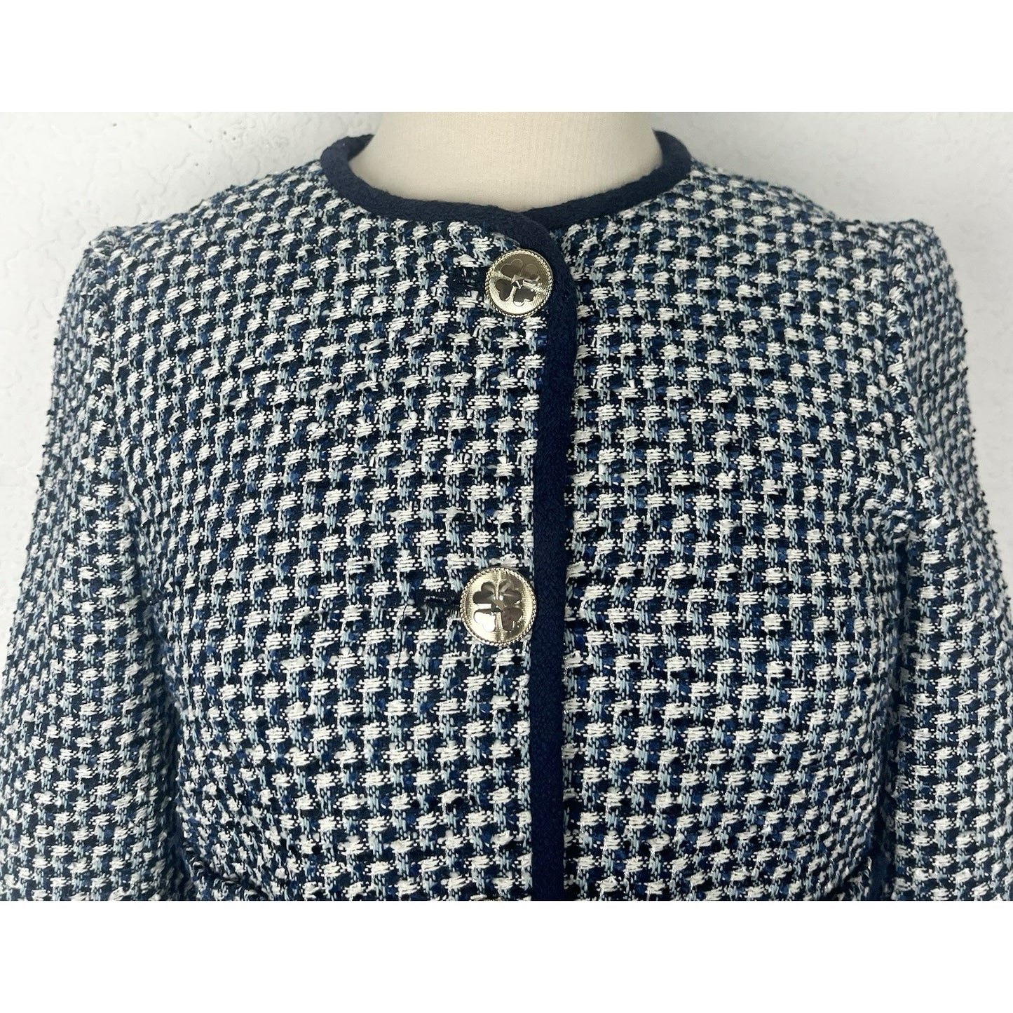 Kate Spade Nautical Tweed Blazer Jacket Blue And White Cotton Women’s Size 2