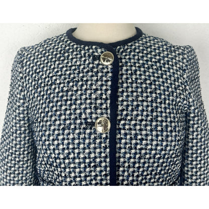 Kate Spade Nautical Tweed Blazer Jacket Blue And White Cotton Women’s Size 2
