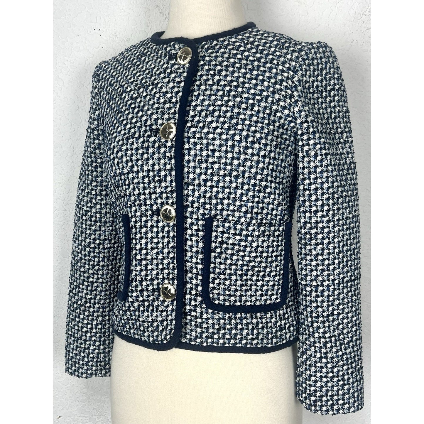 Kate Spade Nautical Tweed Blazer Jacket Blue And White Cotton Women’s Size 2