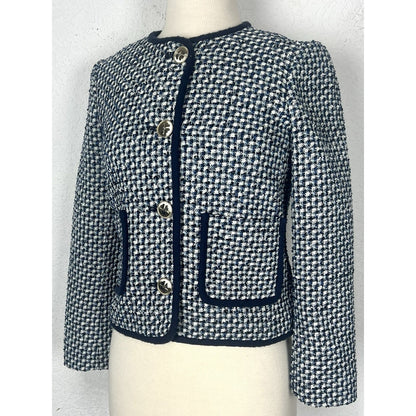 Kate Spade Nautical Tweed Blazer Jacket Blue And White Cotton Women’s Size 2