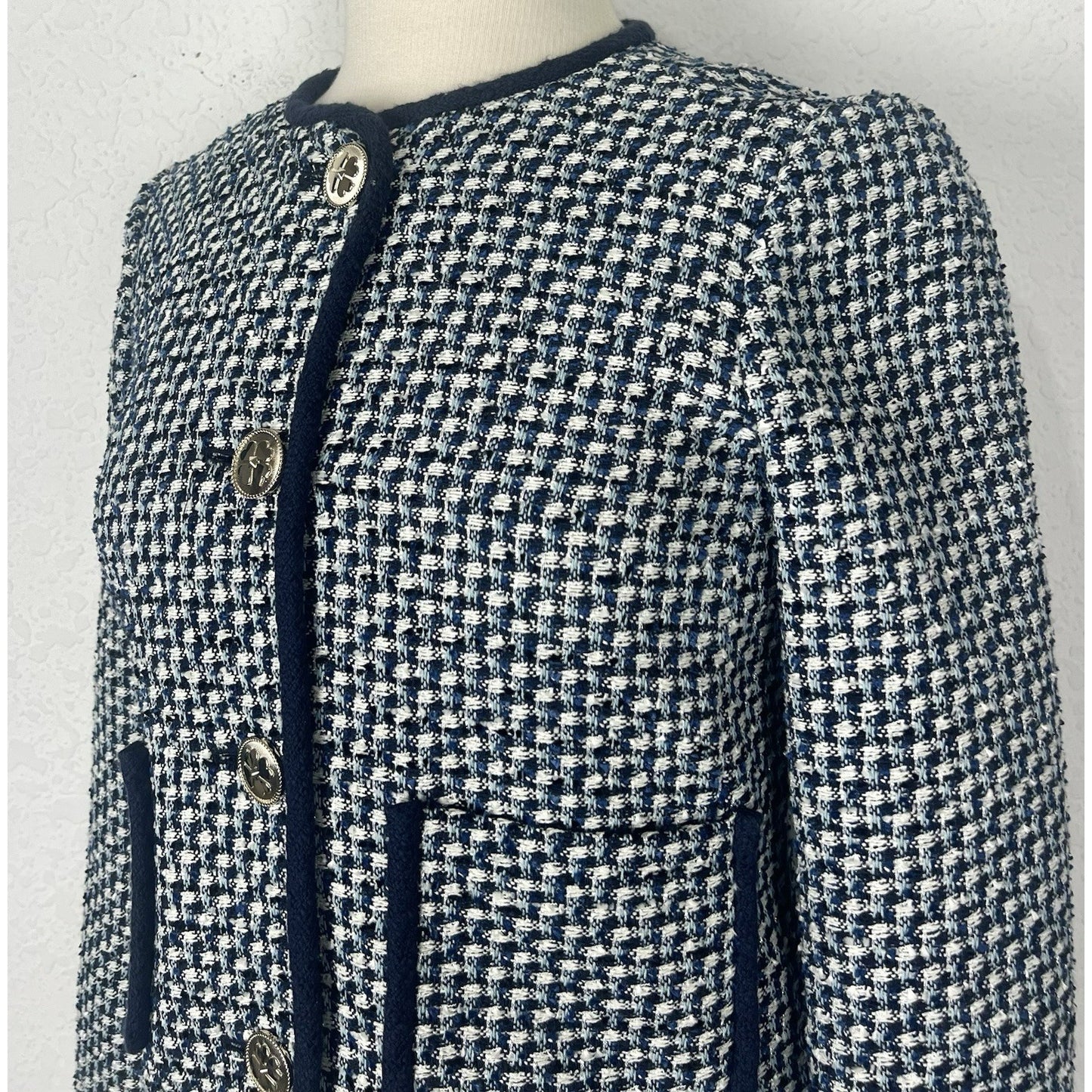 Kate Spade Nautical Tweed Blazer Jacket Blue And White Cotton Women’s Size 2