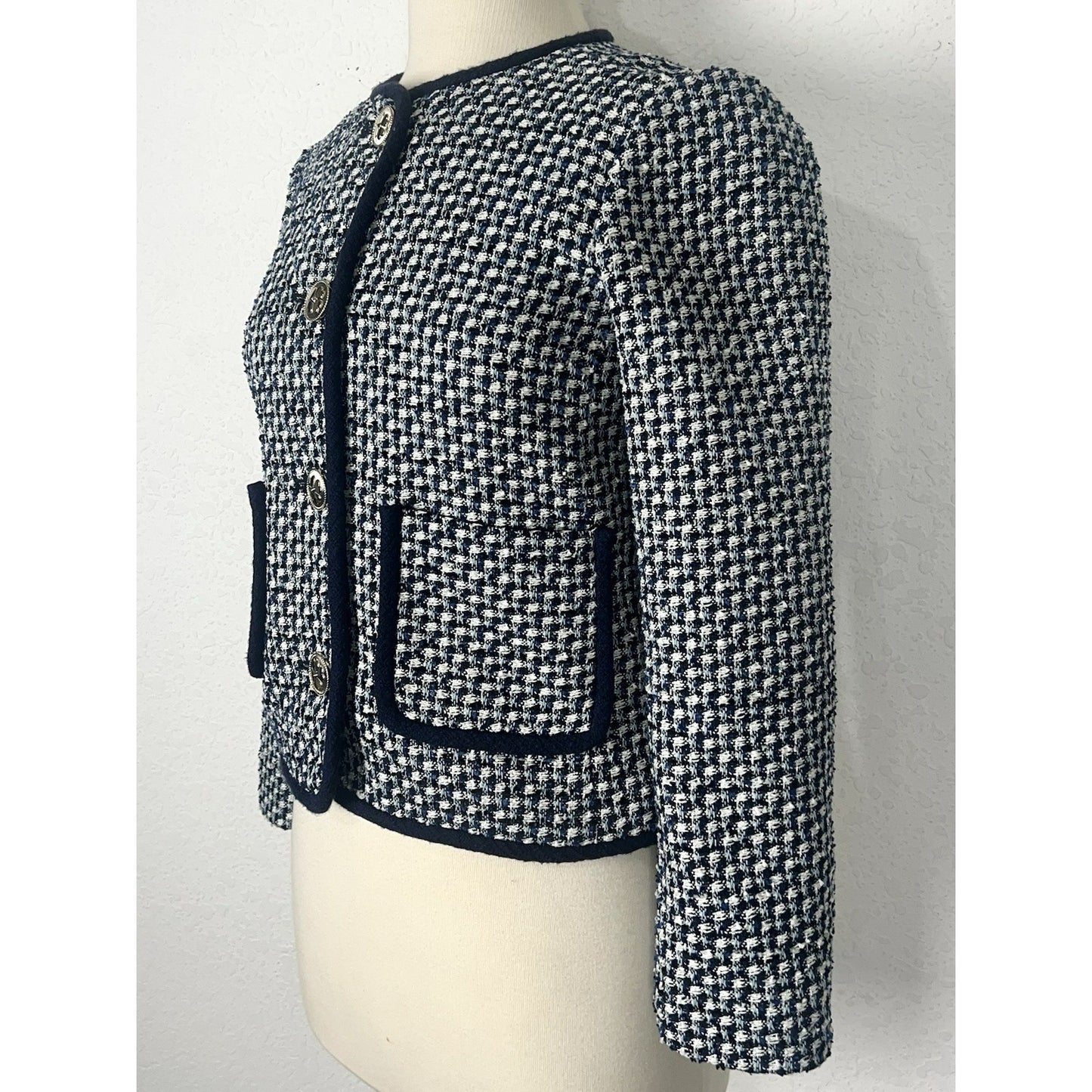 Kate Spade Nautical Tweed Blazer Jacket Blue And White Cotton Women’s Size 2