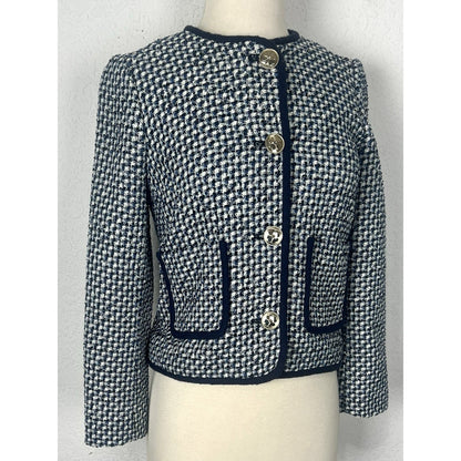 Kate Spade Nautical Tweed Blazer Jacket Blue And White Cotton Women’s Size 2