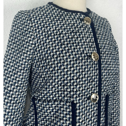Kate Spade Nautical Tweed Blazer Jacket Blue And White Cotton Women’s Size 2