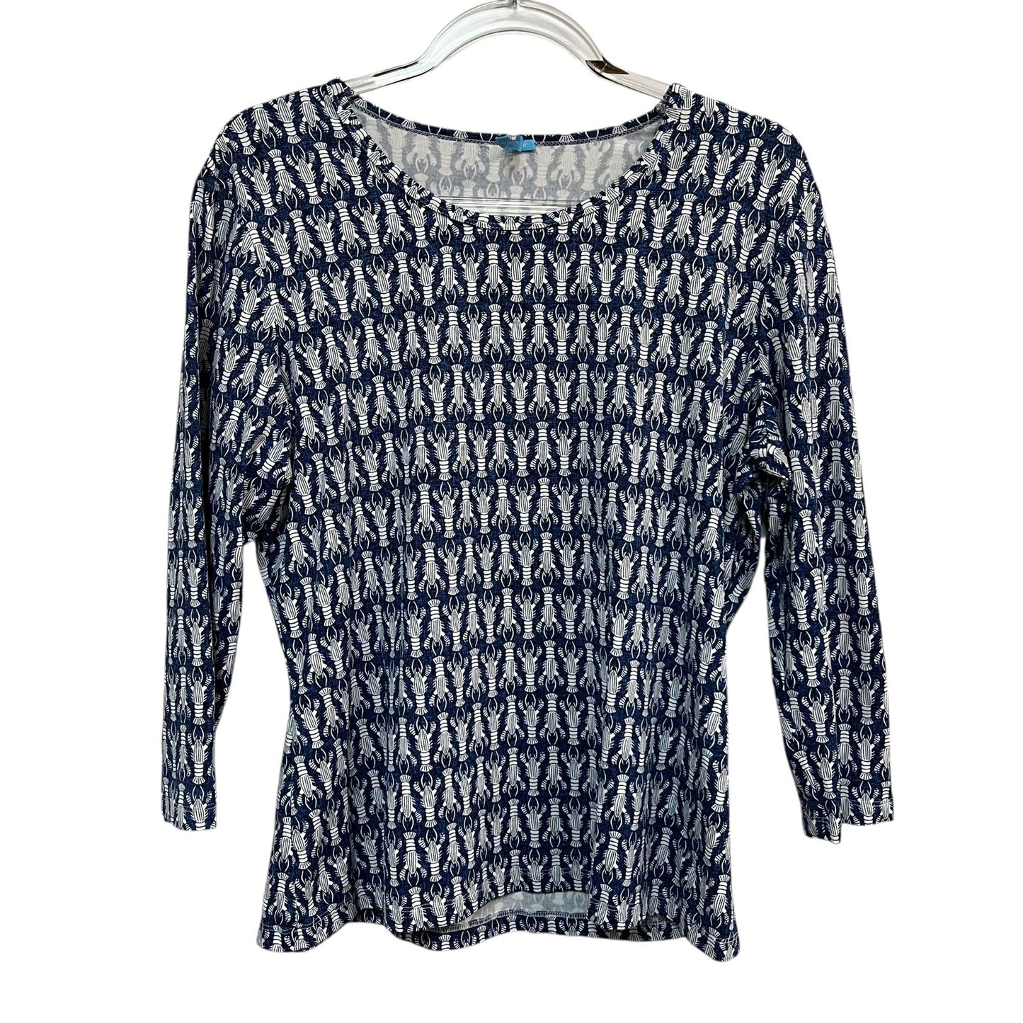 J. McLaughlin Blue Lobster Catalina Cloth 3/4 Sleeve Top Size XL