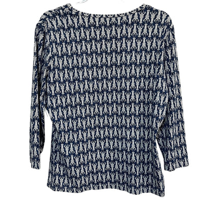 J. McLaughlin Blue Lobster Catalina Cloth 3/4 Sleeve Top Size XL