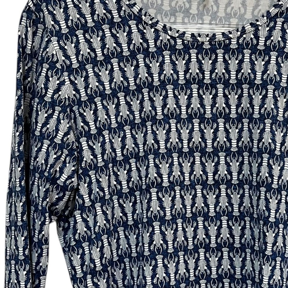 J. McLaughlin Blue Lobster Catalina Cloth 3/4 Sleeve Top Size XL