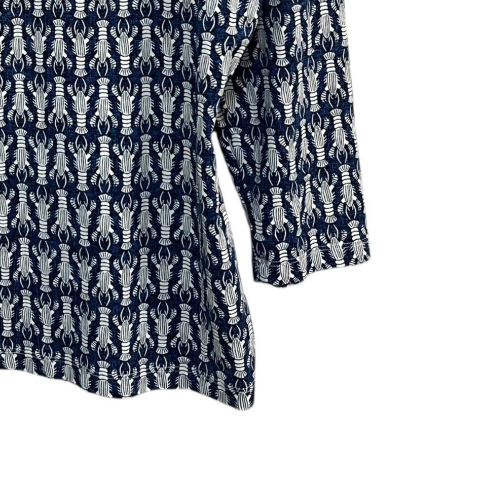 J. McLaughlin Blue Lobster Catalina Cloth 3/4 Sleeve Top Size XL