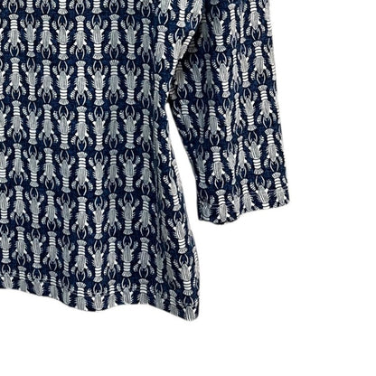 J. McLaughlin Blue Lobster Catalina Cloth 3/4 Sleeve Top Size XL