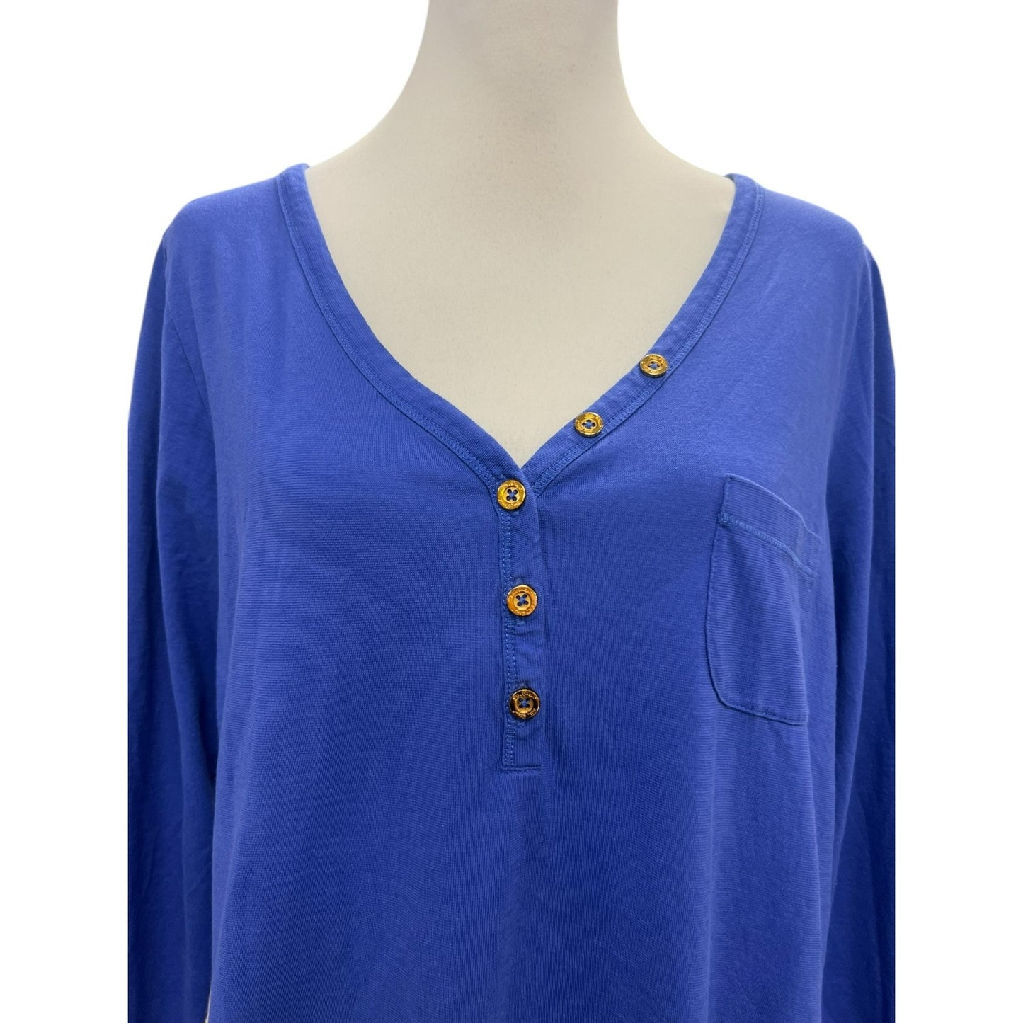 Lilly Pulitzer Pima Cotton V-Neck Long Sleeve Purple Blue T Shirt Size XL