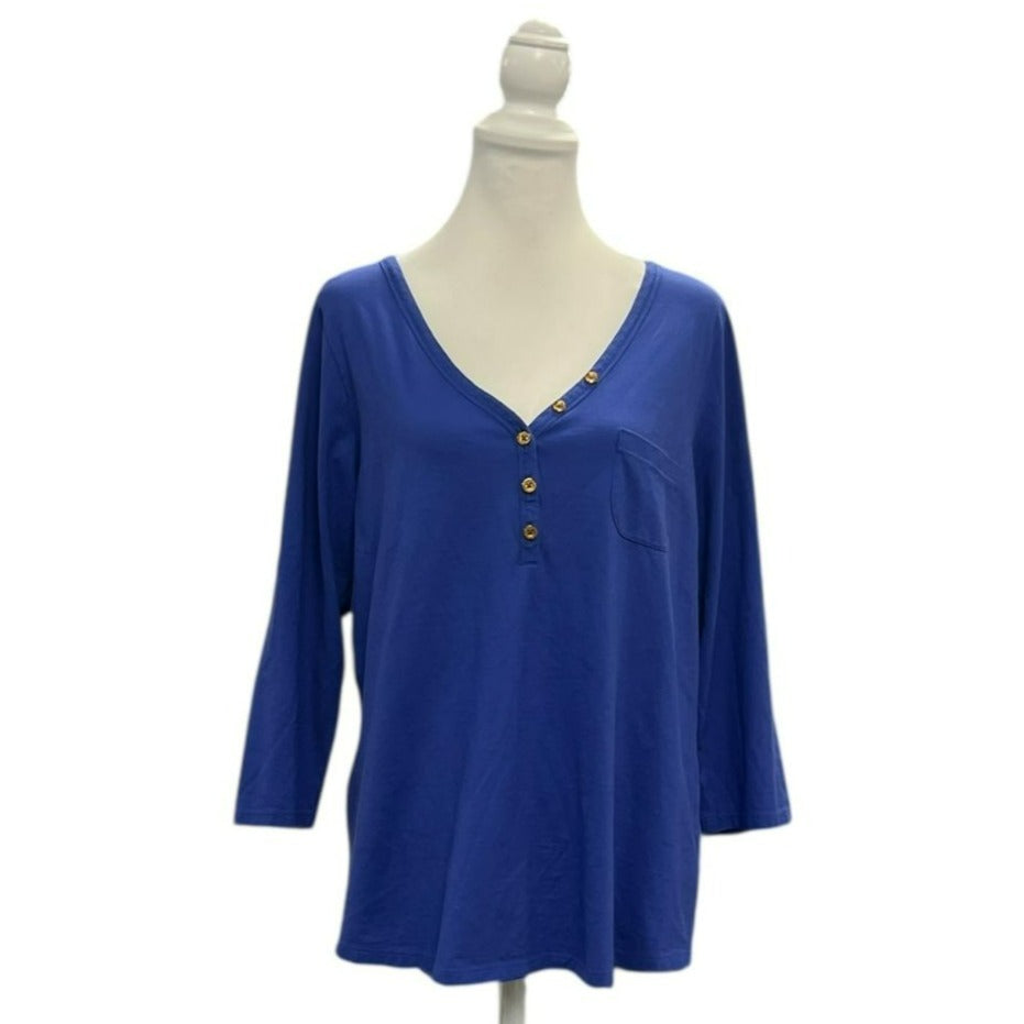 Lilly Pulitzer Pima Cotton V-Neck Long Sleeve Purple Blue T Shirt Size XL